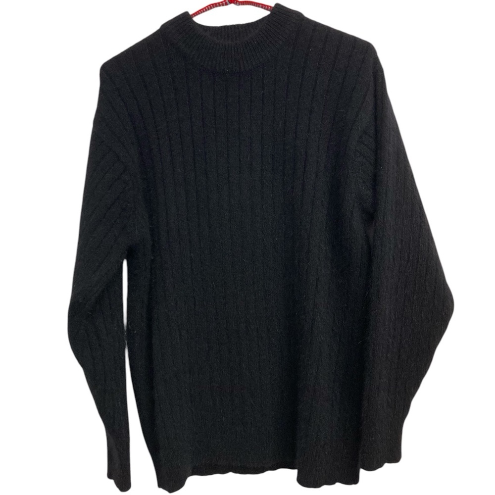 Vintage Rafaella Ribbed Women’s Sweater, Black, Angora, Lambswool, Size Large